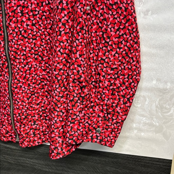 MICHAEL Michael Kors Red Pink Patterned long rollup sleeves full zip up shirt - Picture 5 of 12